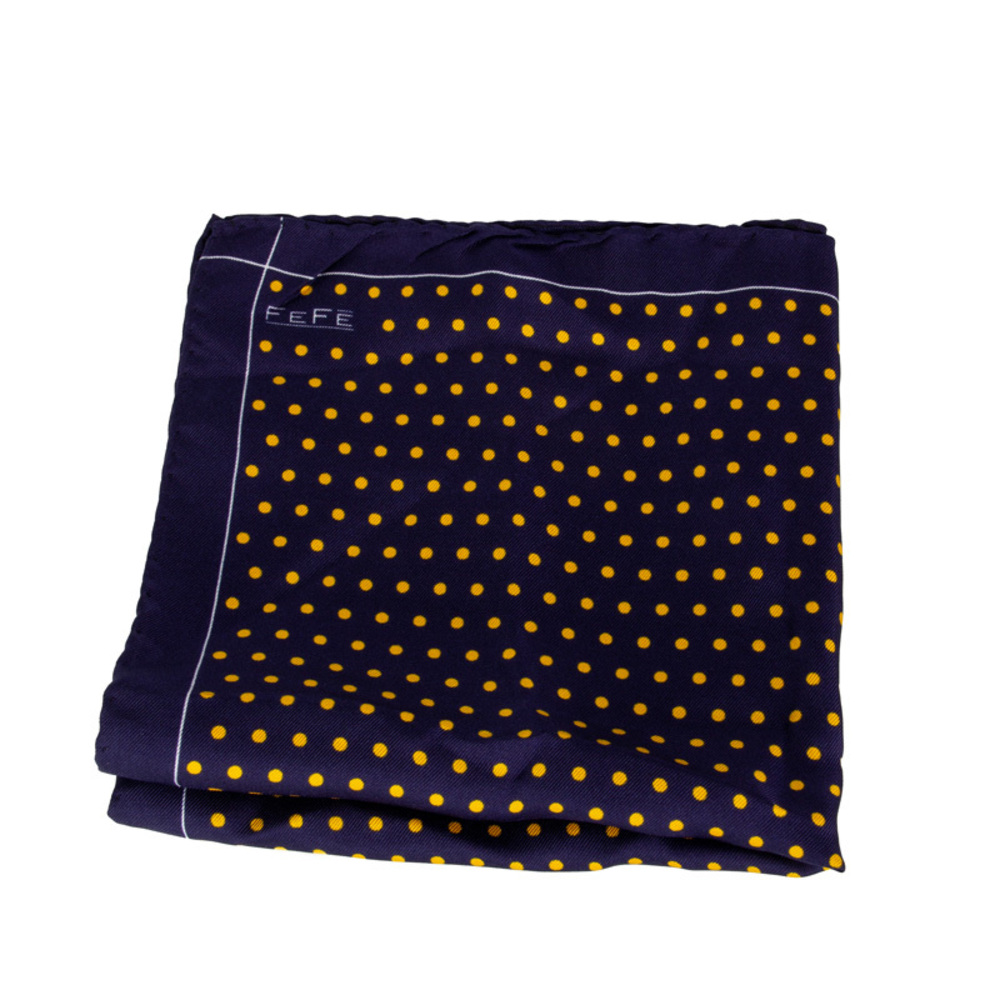 FEFE NAVY BLUE & YELLOW, PRINT PAISLEY POCKET SQUARE | MENS SIZE 32CM